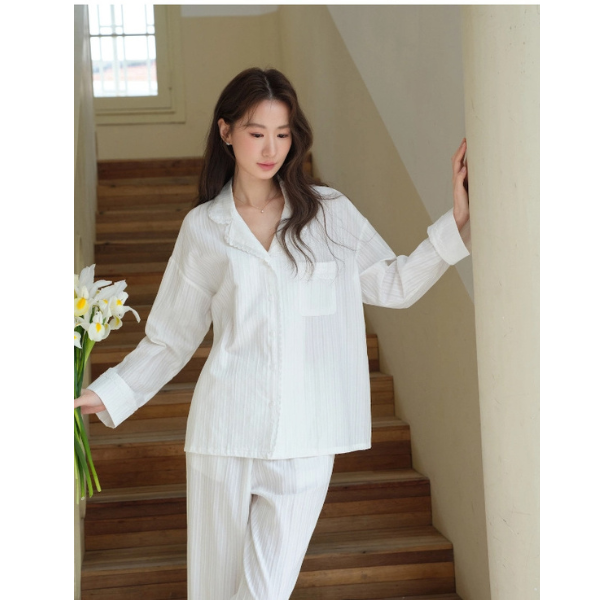 #25046 Jacquard cotton trim short-sleeved trousers White 100% Cotton