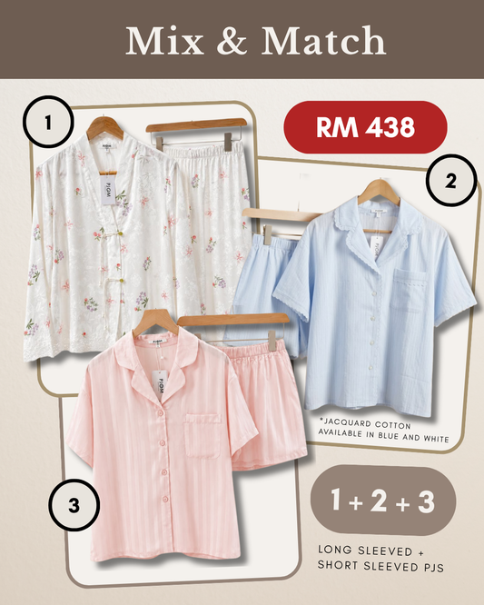 MIX & MATCH - Long Sleeved Pankou + Short Sleeved Blue Jacquard Cotton +  Short Sleeved Tencel Pink