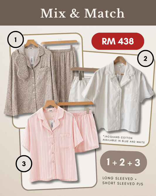 MIX & MATCH - Long Sleeved Leopard  + Short Sleeved White Jacquard Cotton + Short Sleeved Tencel Pink