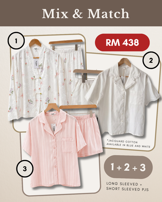 MIX & MATCH - Long Sleeved Pankou  + Short Sleeved White Jacquard Cotton + Short Sleeved Tencel Pink