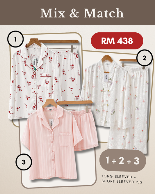 MIX & MATCH - Long Sleeved Cherry Tencel + Long Sleeved Pankou + Short Sleeved Tencel Pink
