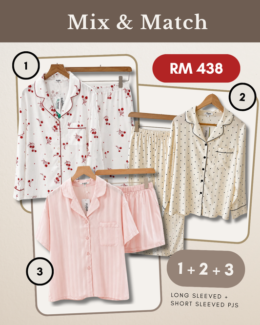 MIX & MATCH - Long Sleeved Cherry Tencel + Long Sleeved Polka Dot + Short Sleeved Tencel Pink