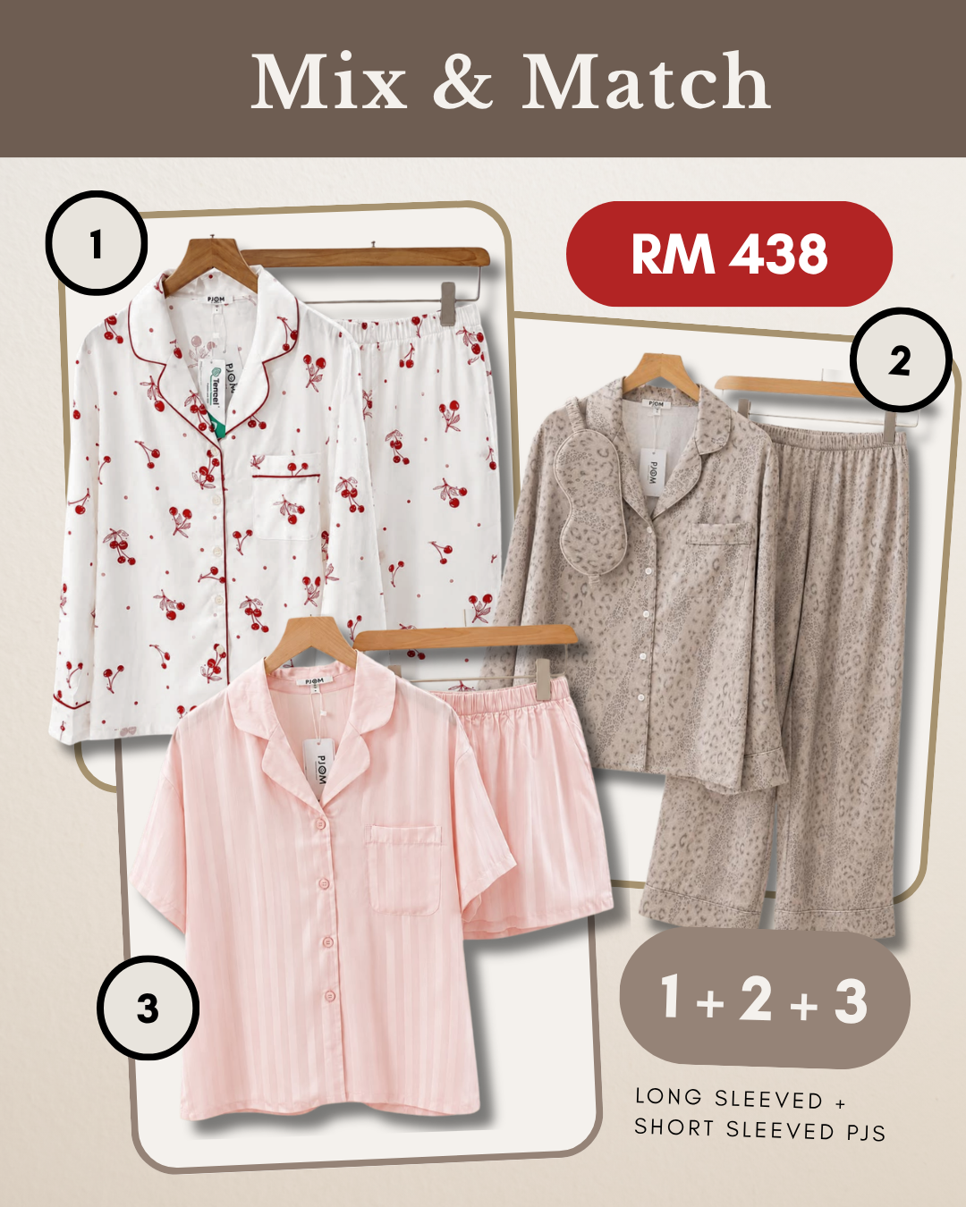 MIX & MATCH - Long Sleeved Cherry Tencel + Long Sleeved Leopard + Short Sleeved Tencel Pink