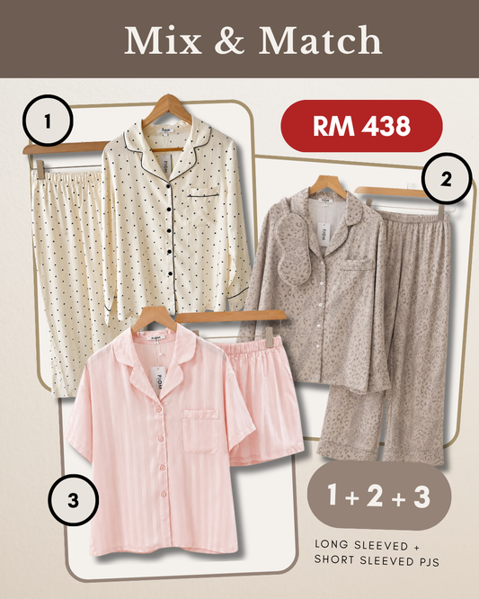 MIX & MATCH - Long Sleeved Polka Dot + Long Sleeved Leopard + Short Sleeved Tencel Pink