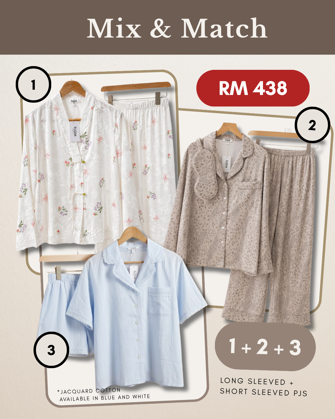 MIX & MATCH - Long Sleeved Pankou + Long Sleeved Leopard + Short Sleeved Blue Jacquard Cotton