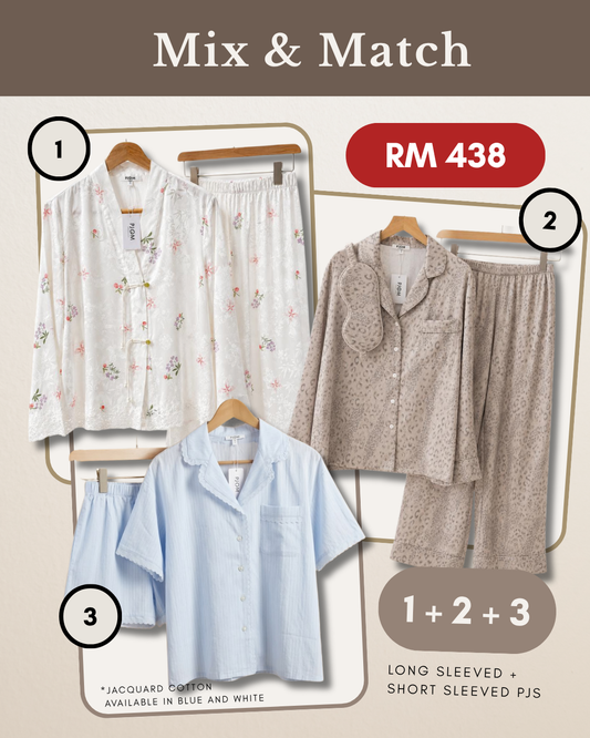 MIX & MATCH - Long Sleeved Pankou + Long Sleeved Leopard + Short Sleeved Blue Jacquard Cotton