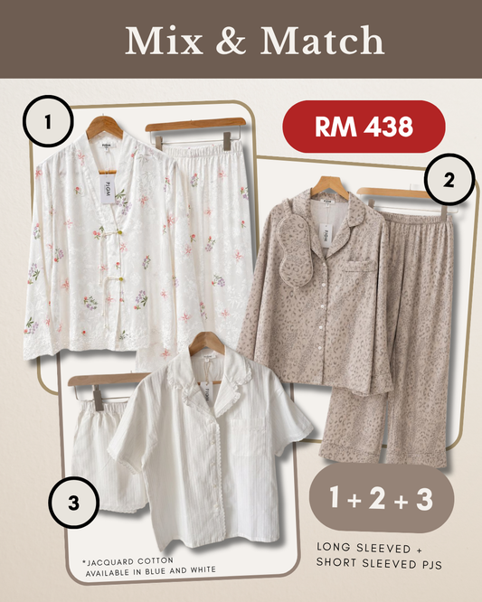 MIX & MATCH - Long Sleeved Pankou + Long Sleeved Leopard + Short Sleeved White Jacquard Cotton