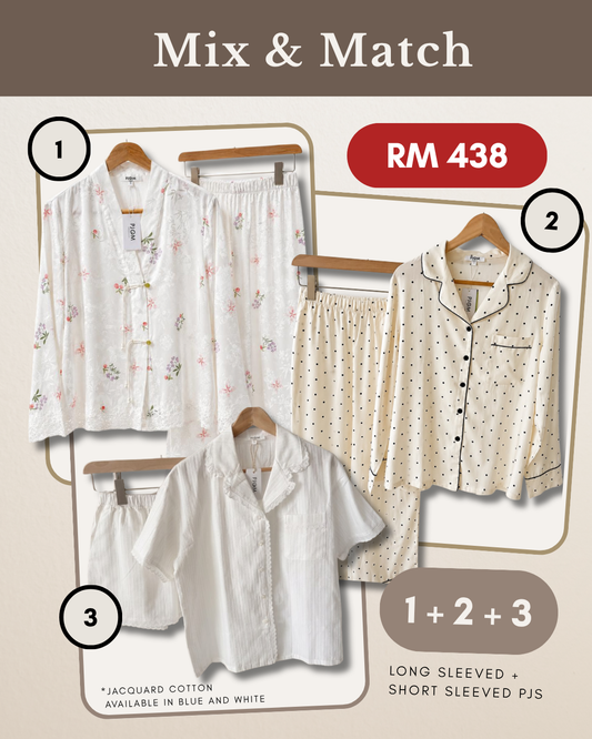 MIX & MATCH - Long Sleeved Pankou + Long Sleeved Polka Dot + Short Sleeved White Jacquard Cotton
