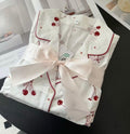 #24089 - Brushed Votton Fabric Long  Sleeve Long Shorts Cherry Printed  50% Modal 50% Cotton Modal
