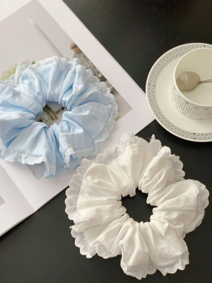 #25126 - Jacquard Cotton Short Sleeve Set (White, Light Blue) *Free Scrunchie