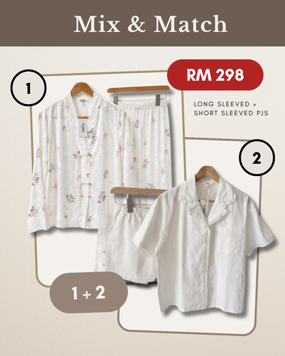 MIX & MATCH - Short Sleeved Jacquard Cotton + Long Sleeved Jacquard Chinese Style with Pankou knots