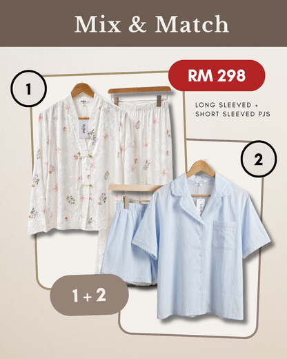 MIX & MATCH - Short Sleeved Jacquard Cotton + Long Sleeved Jacquard Chinese Style with Pankou knots