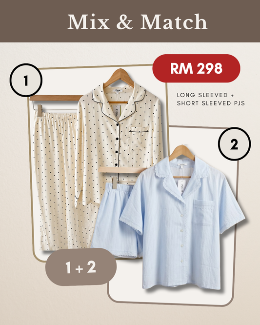 MIX & MATCH - Short Sleeved Jacquard Cotton + Long Sleeved Polka Dot