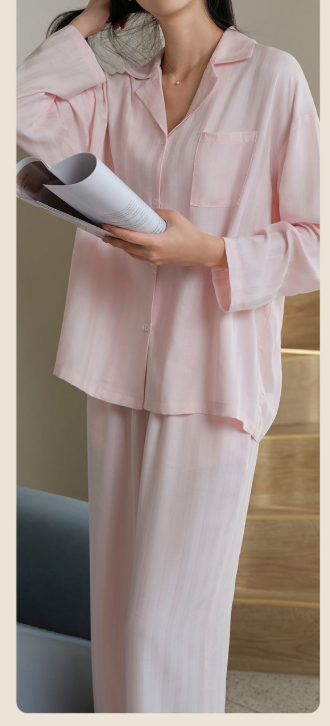 #25062 - 100% Moda Tencel Long Sleeve Short Pant Soft Pink Navy